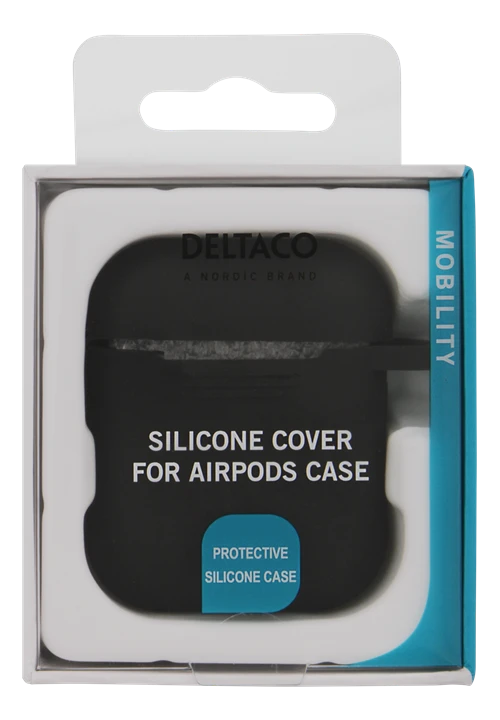 DELTACO MCASE-AIRPS001 „AirPods“ Silikoninis dėklas, Juodas