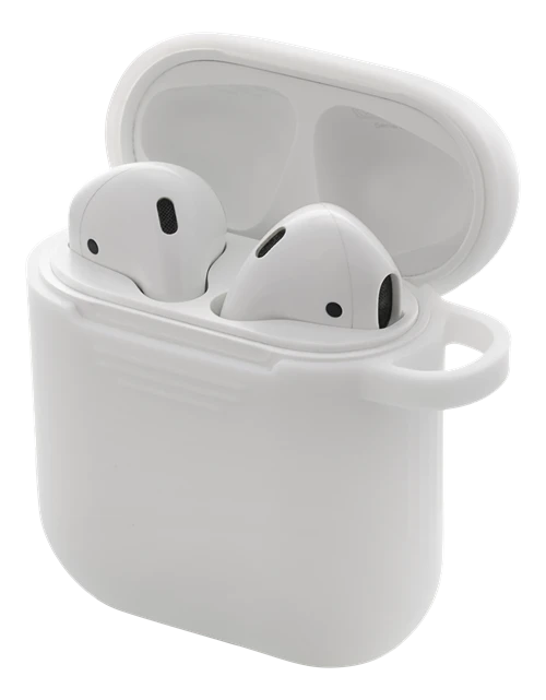 Baltas AirPods silikoninis dėklas su ausinėmis