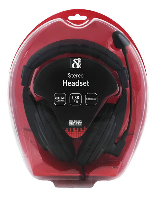 DELTACO USB stereo ausinės, 40 mm, 32 omų, 20Hz-20kHz, 96dB ± 3dB, juodos / HL-57