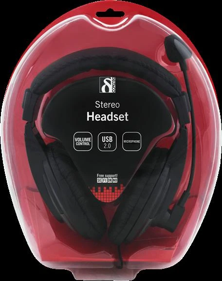 DELTACO USB stereo ausinės, 40 mm, 32 omų, 20Hz-20kHz, 96dB ± 3dB, juodos / HL-57