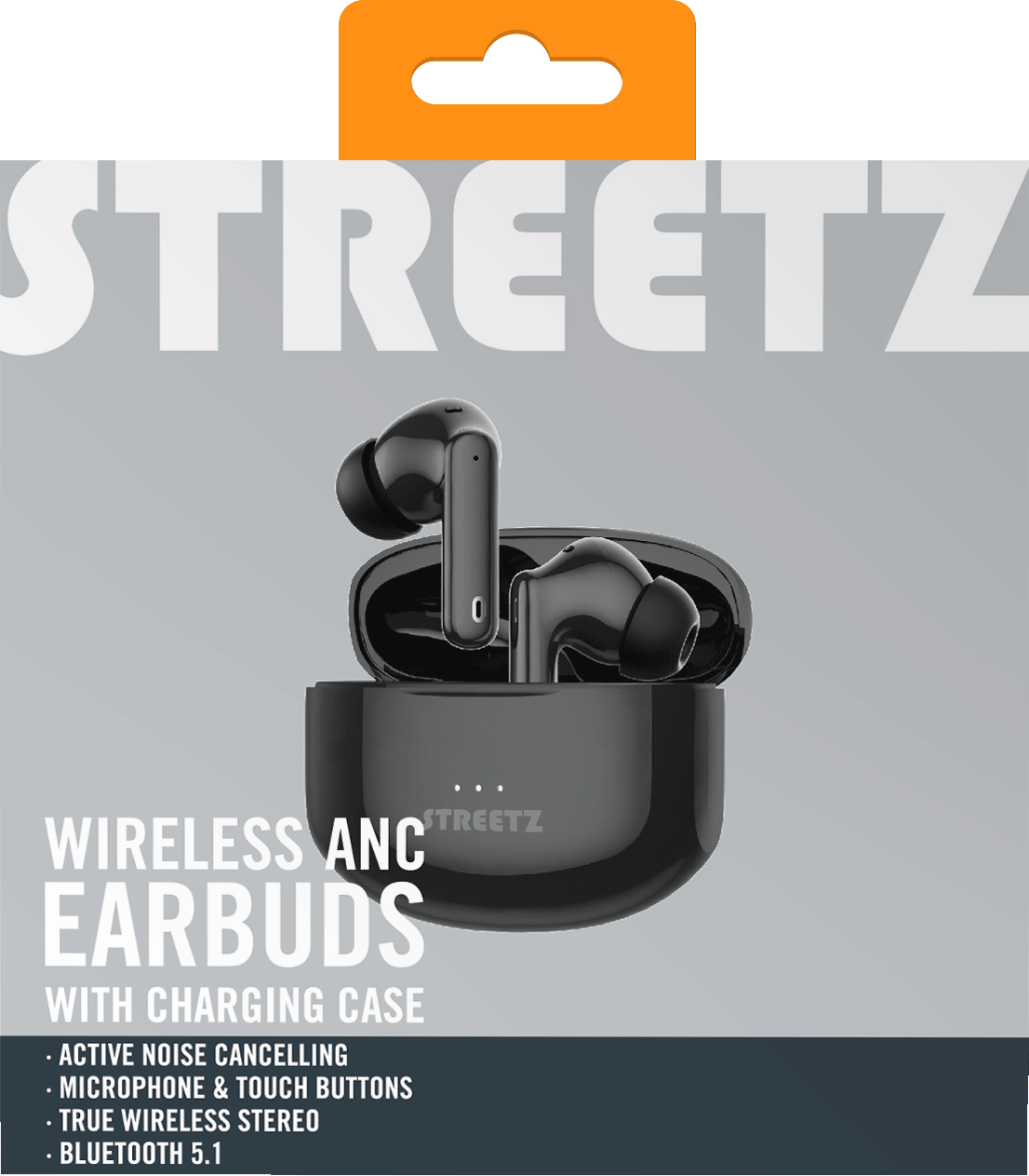 Ausinės į ausis STREETZ True Belaidės Stereo, ANC, matinė juoda / TWS-116