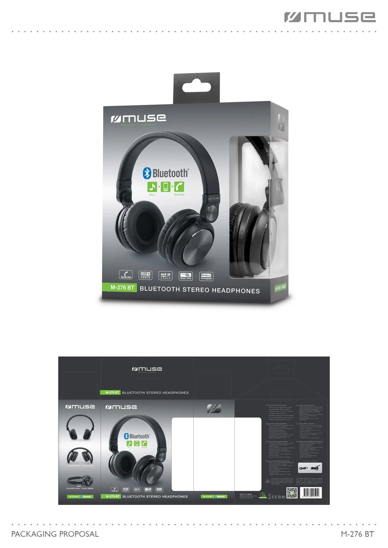 Belaidės ausinės Muse M-276BT, Juodos