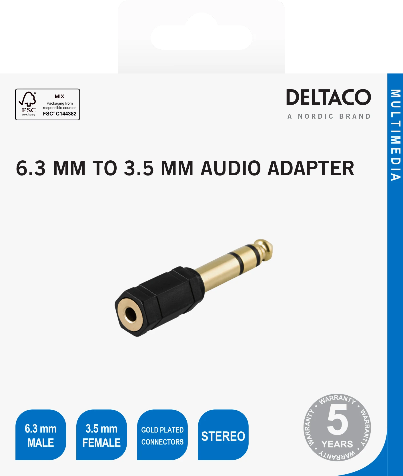 Deltaco 3.5 mm į 6.3 mm audio adapteris pakuotėje