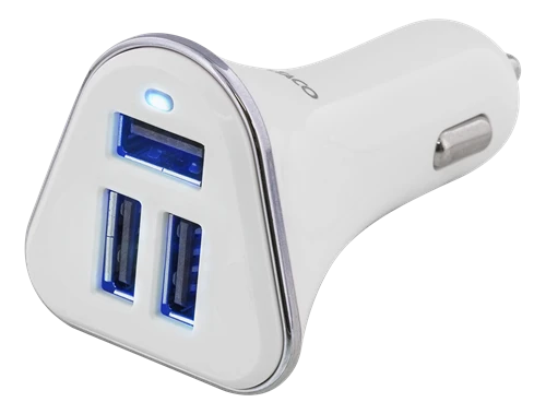 Auto įkroviklis DELTACO 5,2A, 3xUSB, baltas/sidabrinis / USB-CAR102
