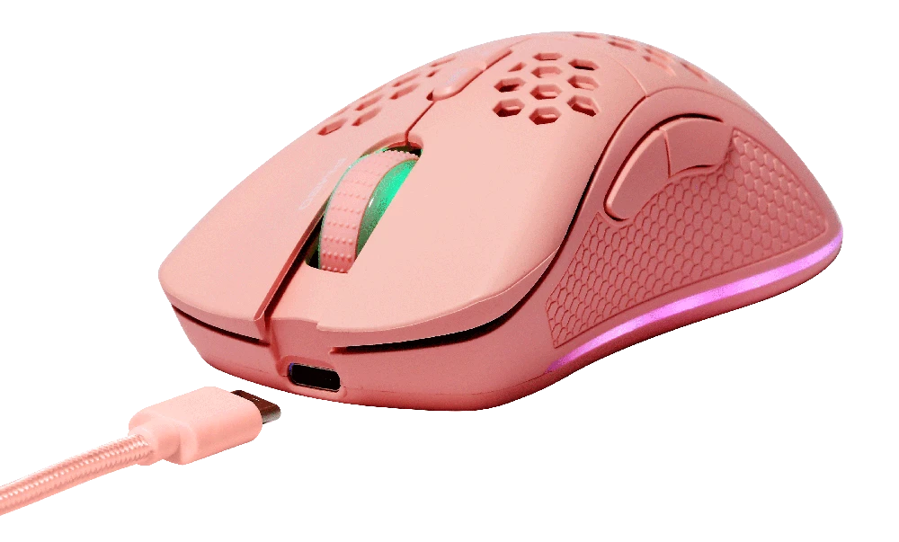 Belaidė itin lengva žaidimų pelė DELTACO GAMING Rožinis LINE PM80 70g svorio, RGB, SPCP6651, 400-4800 DPI, 1000 Hz, rožinė / GAM-120-P