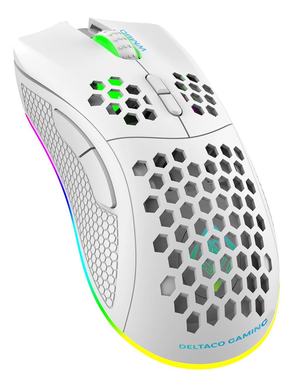 Belaidė itin lengva žaidimų pelė DELTACO GAMING Baltas LINE 70g svorio, RGB, SPCP6651, 400-6400 DPI, 1000 Hz, balta / GAM-120-W