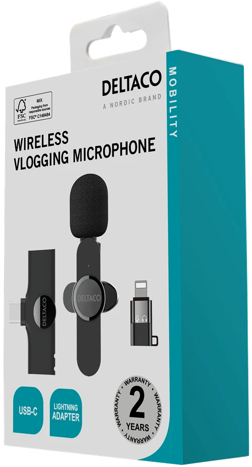 Belaidis vlogging mikrofonas DELTACO USB-C/Lightning, 1-pack / VLOG-100