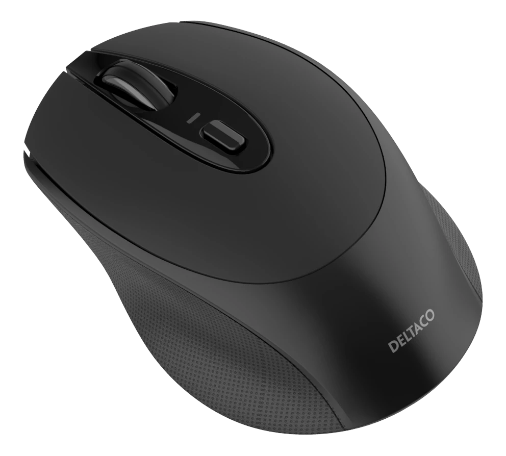 Bevielė kompaktiška tyli pelė DELTACO 1600 DPI, USB imtuvas, 4 mygtukai, tamsiai pilka / MS-804
