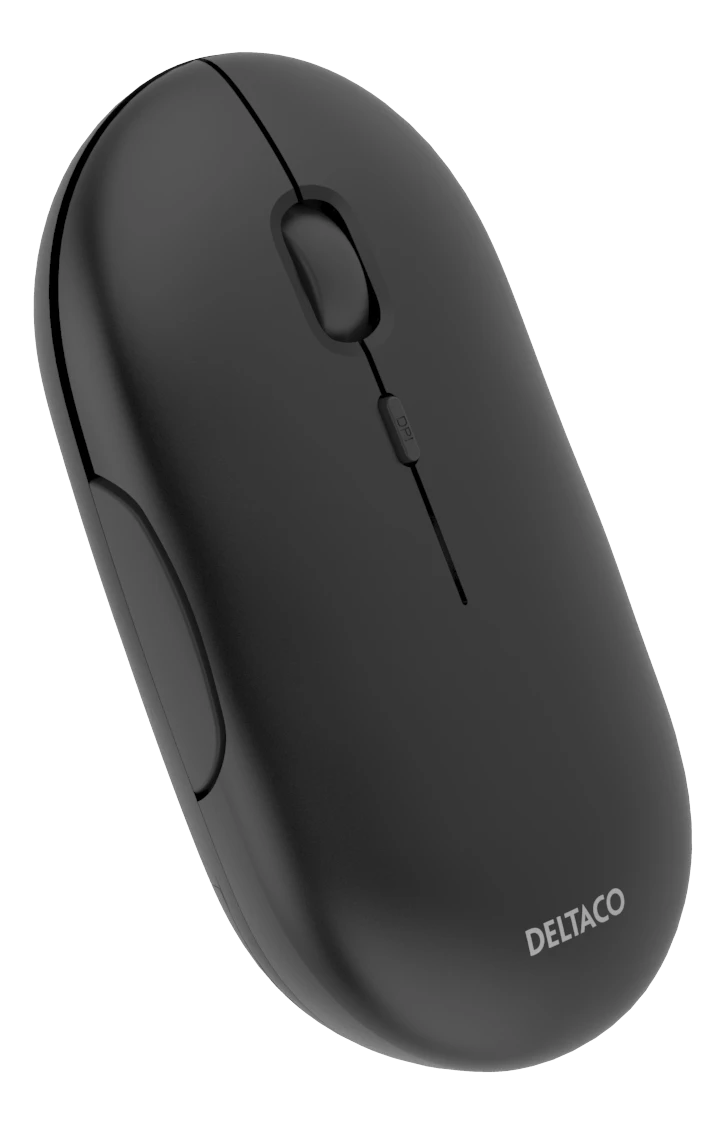 Bevielė plokščia tyli pelė DELTACO 1600 DPI, USB imtuvas, 4 mygtukai, tamsiai pilka / MS-803