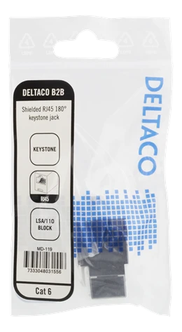 Cat6" ekranuotas "Keystone" lizdas, LSA / 110 jungtis, plastikinis, 180 DELTACO balta/metalo / MD-119