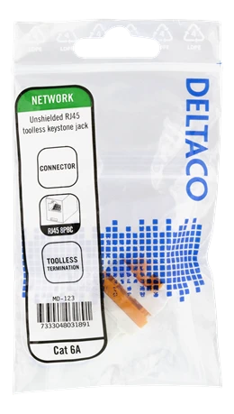 Cat6A "Keystone" lizdas, plastikinis DELTACO baltas / oranžinis / MD-123