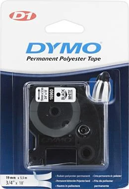 D1, žymėjimo juosta poliesteryje, 19 mm, juodas tekstas ant baltos juostos, 5,5 m DYMO / 16960