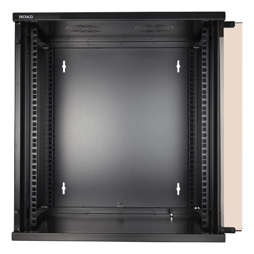 DELTACO 19" spintelė, 12U, 540x450mm, stovima arba montuojama ant sienos, stiklinės durys, juodas / 19-5412B