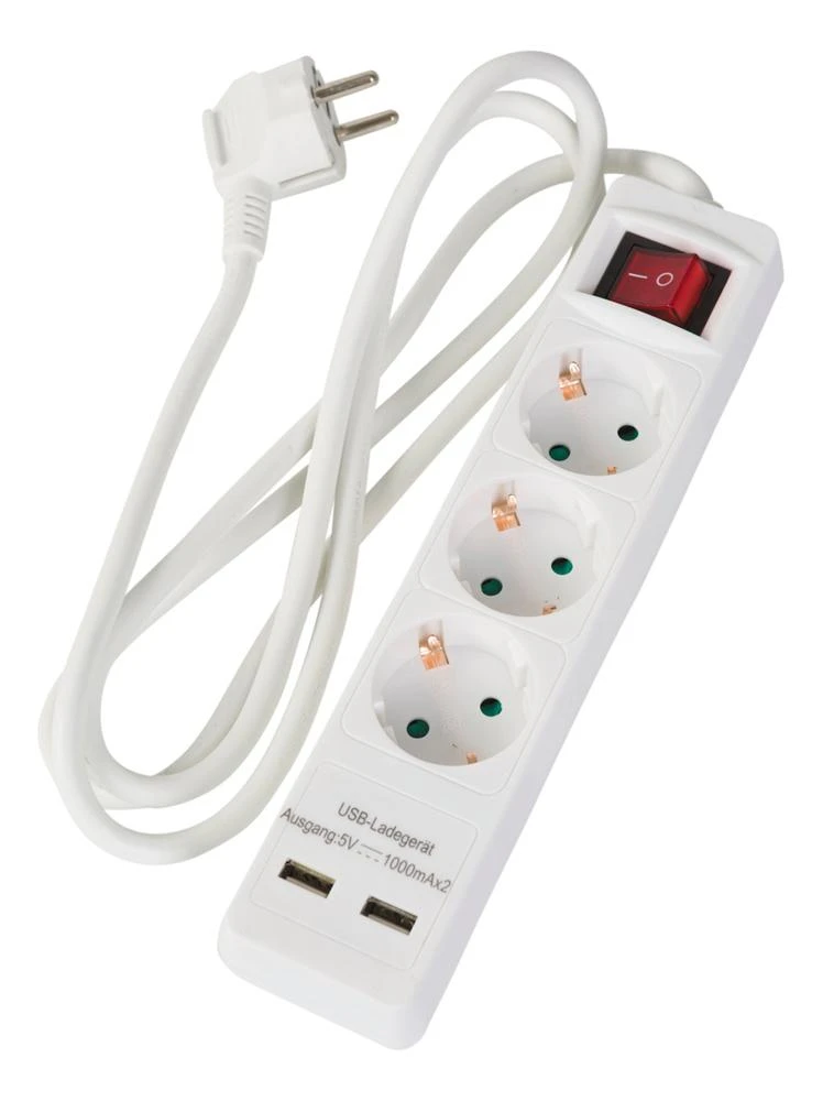 Deltaco 3 lizdų ilgiklis Nordic Quality 2xUSB-A (3x1,5mm²), 1.5m / 222997