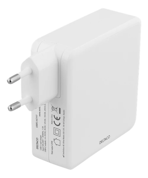 DELTACO 87W USB-C maitinimo šaltinis, greitas įkrovimas, USB-C PD, baltas / USBC-AC117