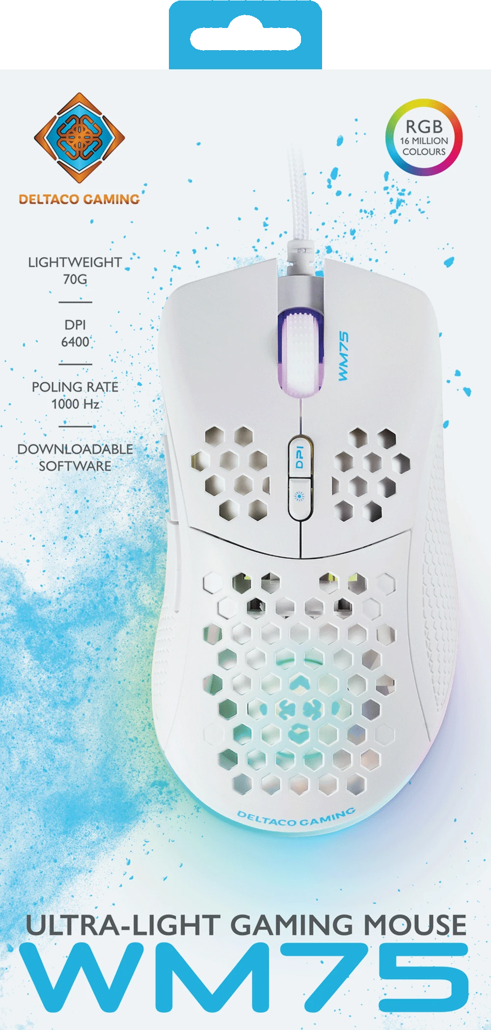 Deltaco Gaming Baltas LINE WM75 Lengva žaidimų pelė, RGB, balta GAM-108-W