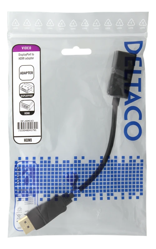 Deltaco DP į HDMI laidas, 0.2m pakuotėje