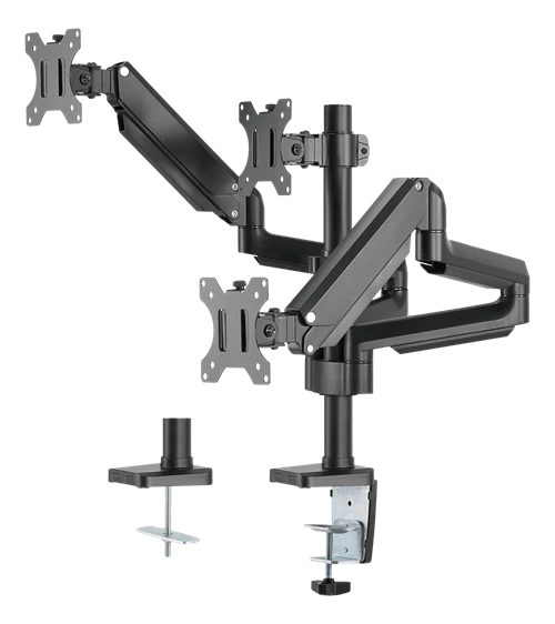 Monitoriaus laikiklis su dujine spyruokle DELTACO OFFICE aliuminis, pakeliamas, pasukamas, apsukamas, 17 "-27", 1,5-7kg, 75x75-100x100, juodas / ARM-0352