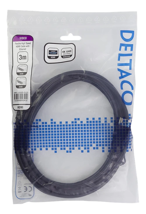 Deltaco flex HDMI kabelis uždarame įpakavime