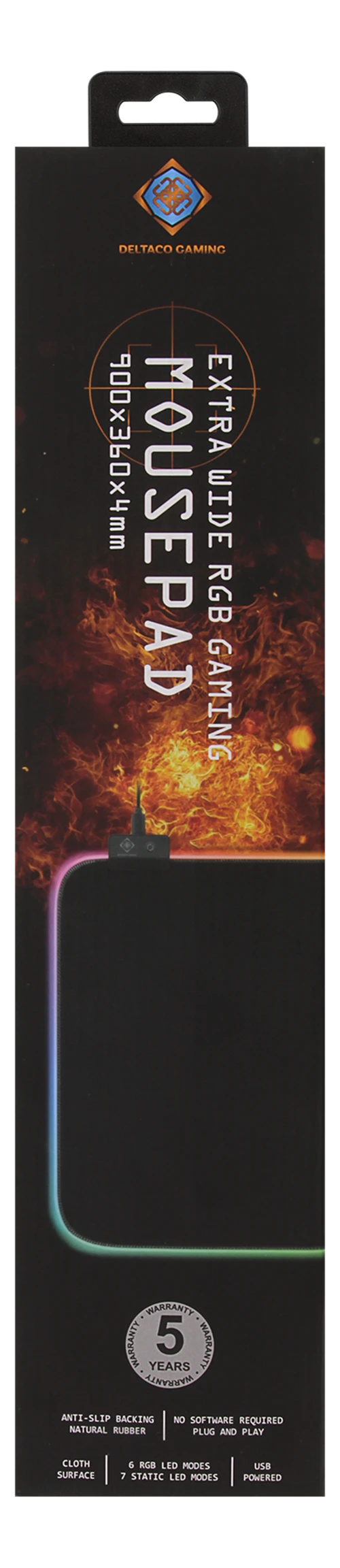 Pelės kilimėlis Deltaco Gaming, 6xRGB režimai, 900x360x4 mm, juodas / GAM-079