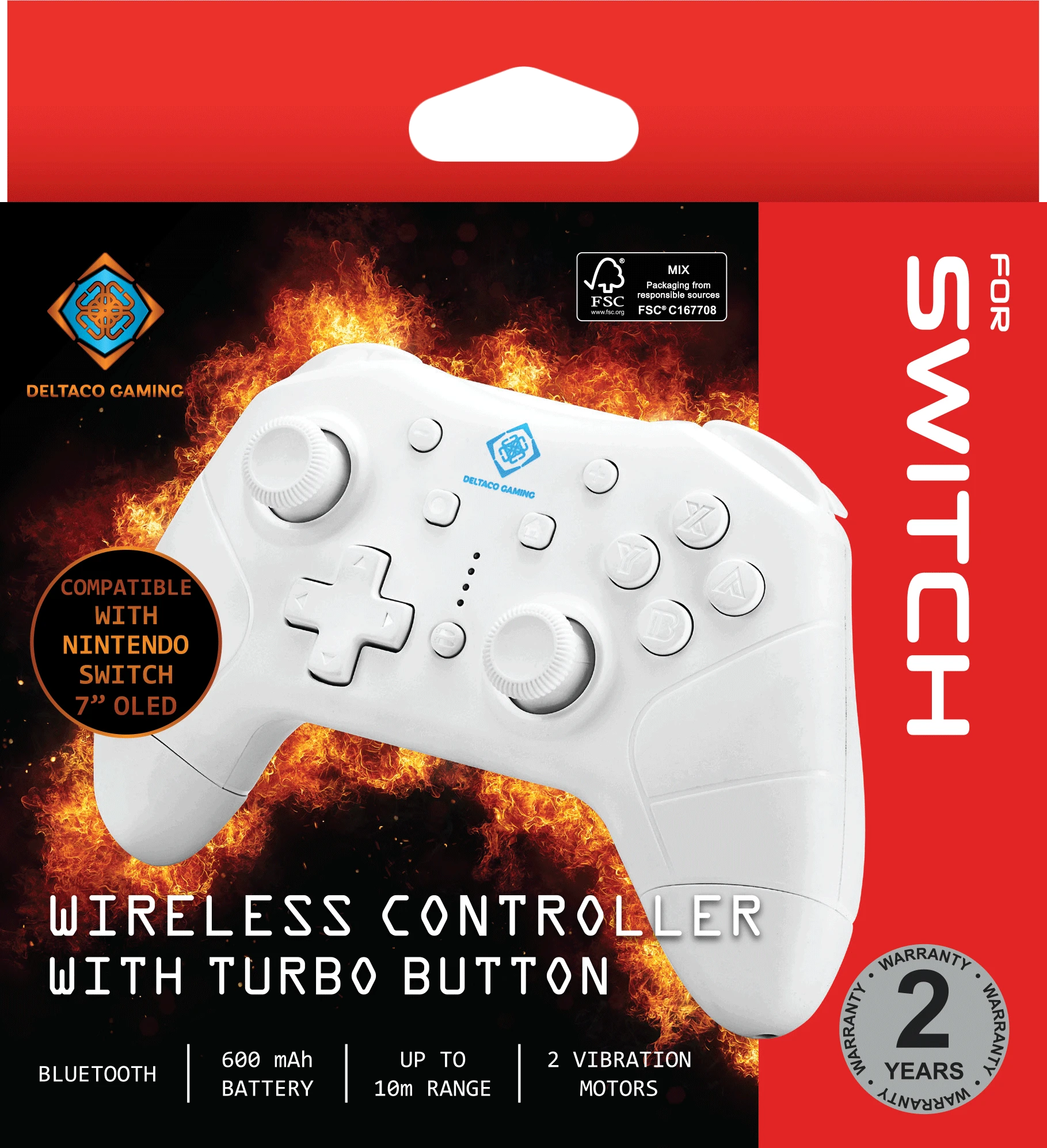 DELTACO GAMING valdymo pultas skirtas Nintendo Switch / PC / Android / Bluetooth 2.1, ABS plastikas, baltas / GAM-103-W