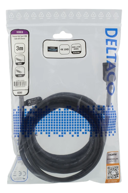 Deltaco HDMI laidas, 3 m, originalioje pakuotėje