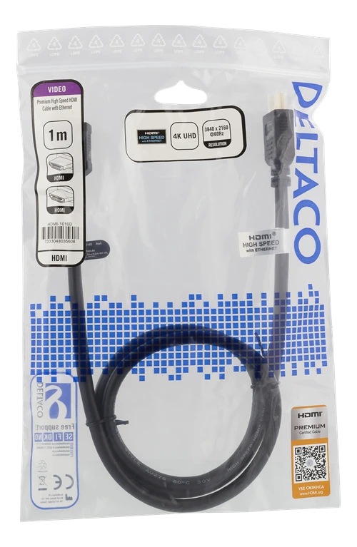 Deltaco HDMI kabelis 1m pakuotėje