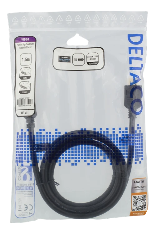 Deltaco HDMI laidas 1.5m originalioje pakuotėje