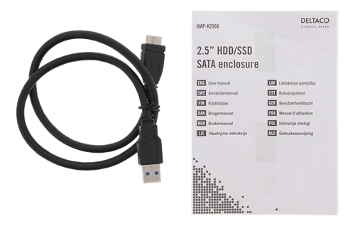 DELTACO išorinis kietojo disko korpusas,2.5 "SATA HDD / SSD, USB 3.1 Gen 1, SATA III, juodas / MAP-K2568
