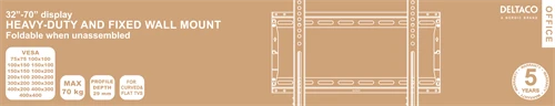 Fiksuotas sieninis laikiklis DELTACO OFFICE lankstomas, 32 "-70", 70 kg, 75x75-400x400, juodas / ARM-0200