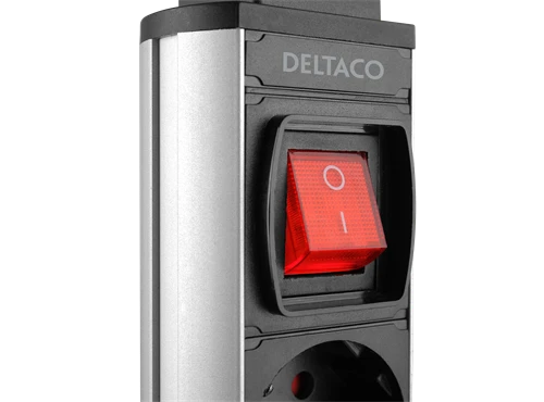 Iššokanti maitinimo juosta DELTACO OFFICE su apsauga nuo viršįtampių, 3x EU kištukai, 2x USB, juoda/sidabrinė / DELO-0402
