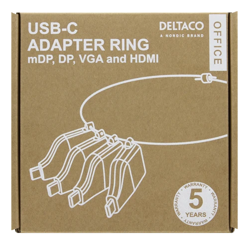 DELTACO OFFICE USB-C adapterių komplektas, mDP, DP, VGA, HDMI, juodas / USBC-AR1