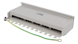 DELTACO Patch Panel, 8xRJ45, Cat6a, montuojamas ant sienos, 10Gbps, Krone terminalai, metalinis, pilkas / PAN-210