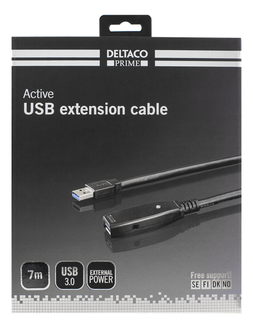 DELTACO PRIME aktyvus USB 3.0 prailginimo kabelis, A tipo vyriškas - A tipo moteriškas, 7m, juodas/ USB3-1004