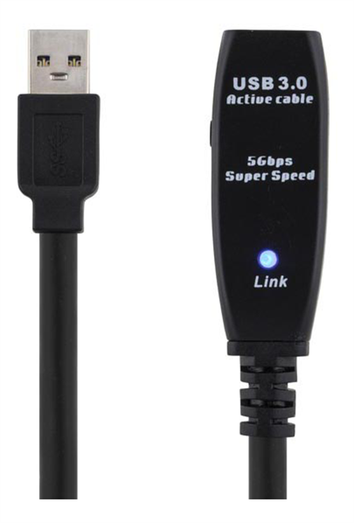 DELTACO PRIME aktyvus USB 3.0 prailginimo kabelis, A tipo vyriškas - A tipo moteriškas, 7m, juodas/ USB3-1004