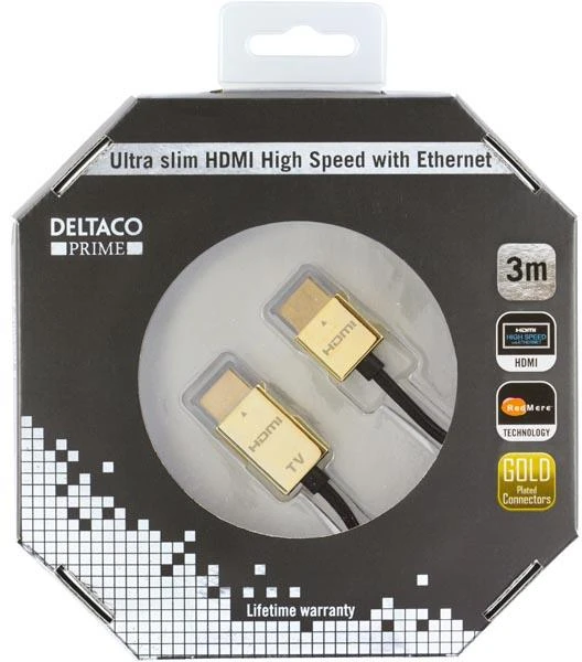 Deltaco Prime HDMI 3m pakuotė su auksinėmis jungtimis