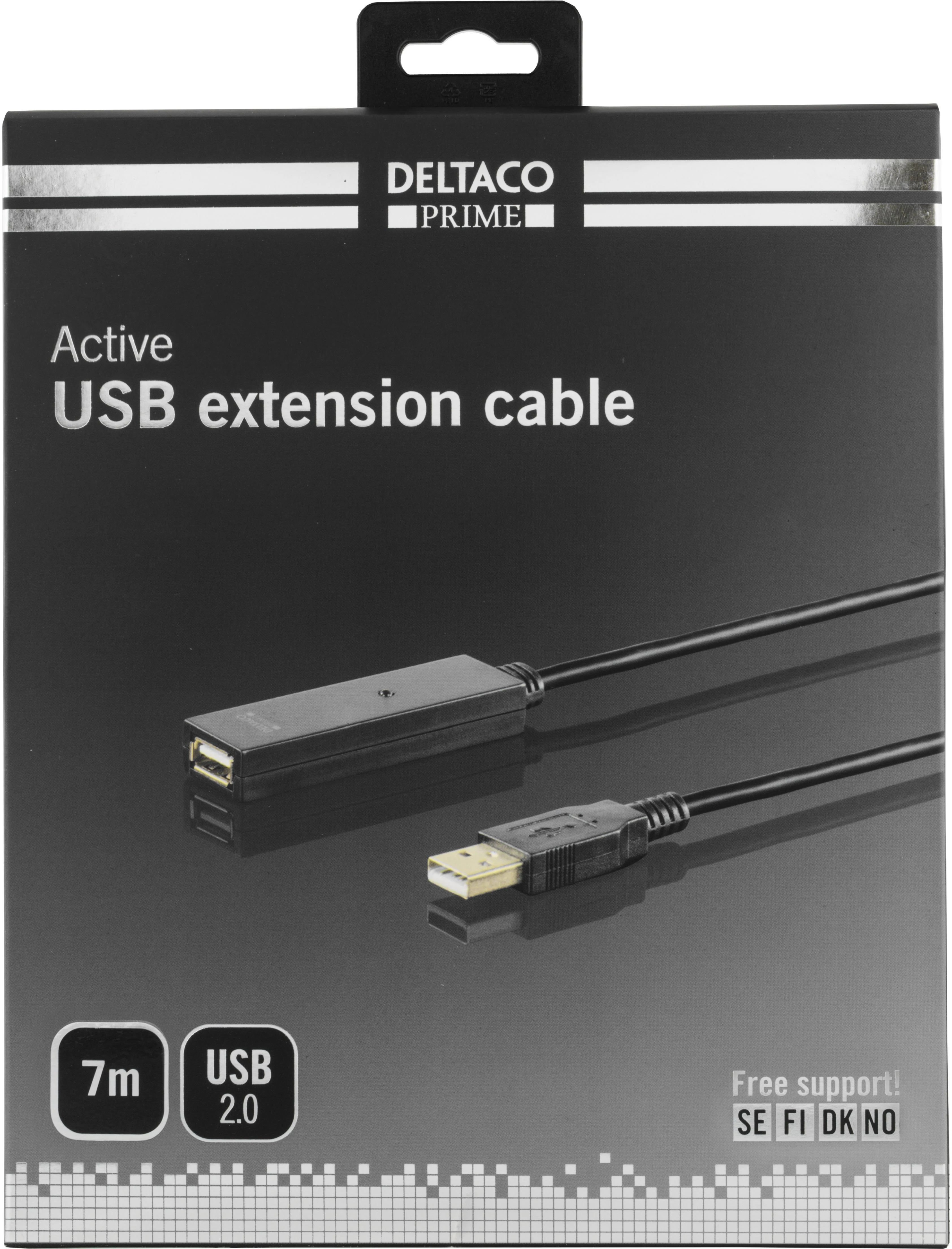 DELTACO PRIME USB pratęsimo laidas, aktyvus, USB 2.0, 7m, juodas USB2-EX7M
