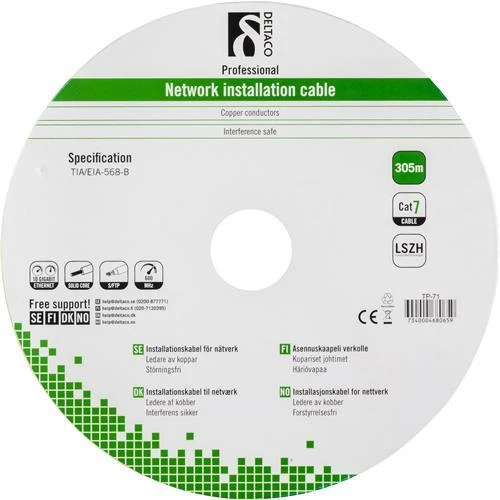 DELTACO S / FTP montavimo kabelis Cat7, LSZH, 305m, 600MHz, sertifikuotas pilkas TP-71