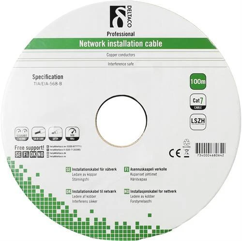 DELTACO S / FTP montavimo laidas Cat7, LSZH, 100m, 600 MHz, baltas TP-70C