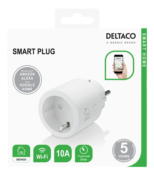 DELTACO SMART HOME jungiklis, WiFi 2,4 GHz, 1xCEE 7/3, 10A, laikmatis, 220-240 SH-P01