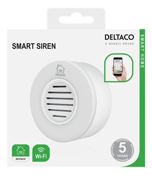 Deltaco išmanioji WiFi sirena pakuotėje