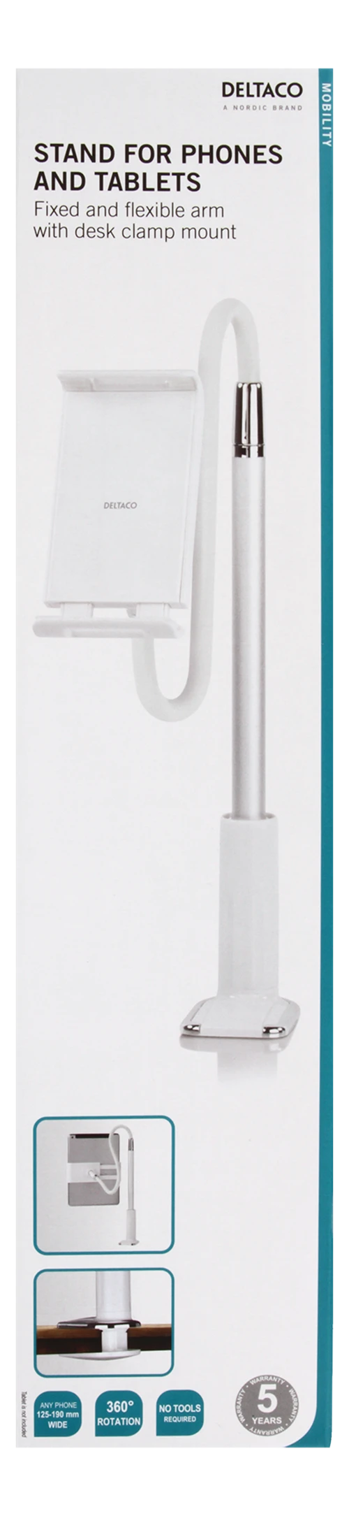 DELTACO Telefonų / planšečių laikiklis, 4 "ir10.6" , Baltas / ARM-277