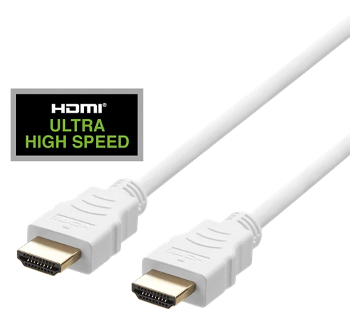 Baltas HDMI laidas su ULTRA HIGH SPEED logotipu