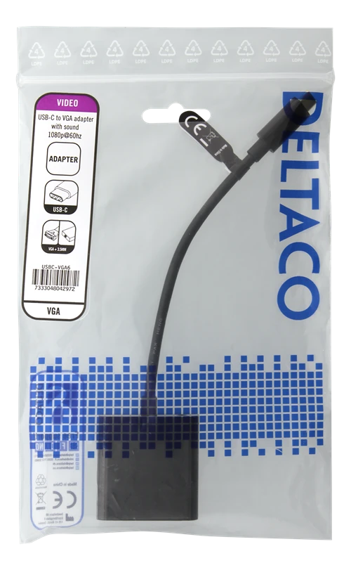 Deltaco USB-C į VGA adapteris pakuotėje