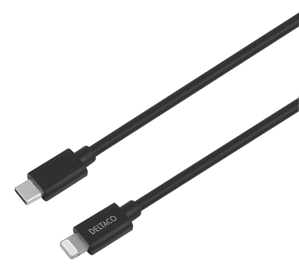 DELTACO USB automobilinis įkroviklis, 1x USB-C PD 20 W, 1 m Lightning laidas, juodas