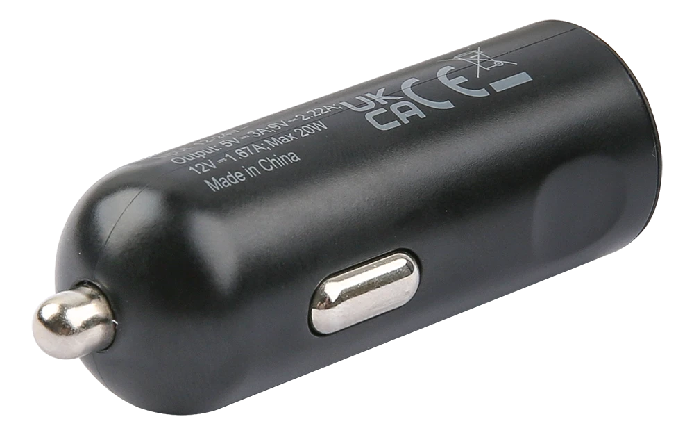 DELTACO USB automobilinis įkroviklis, 1x USB-C PD 20 W, 1 m Lightning laidas, juodas