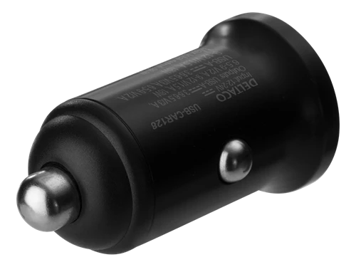 DELTACO USB automobilinis įkroviklis, 2x USB-A 18 W, greitas įkrovimas, viso 36 W juodas USB-CAR128
