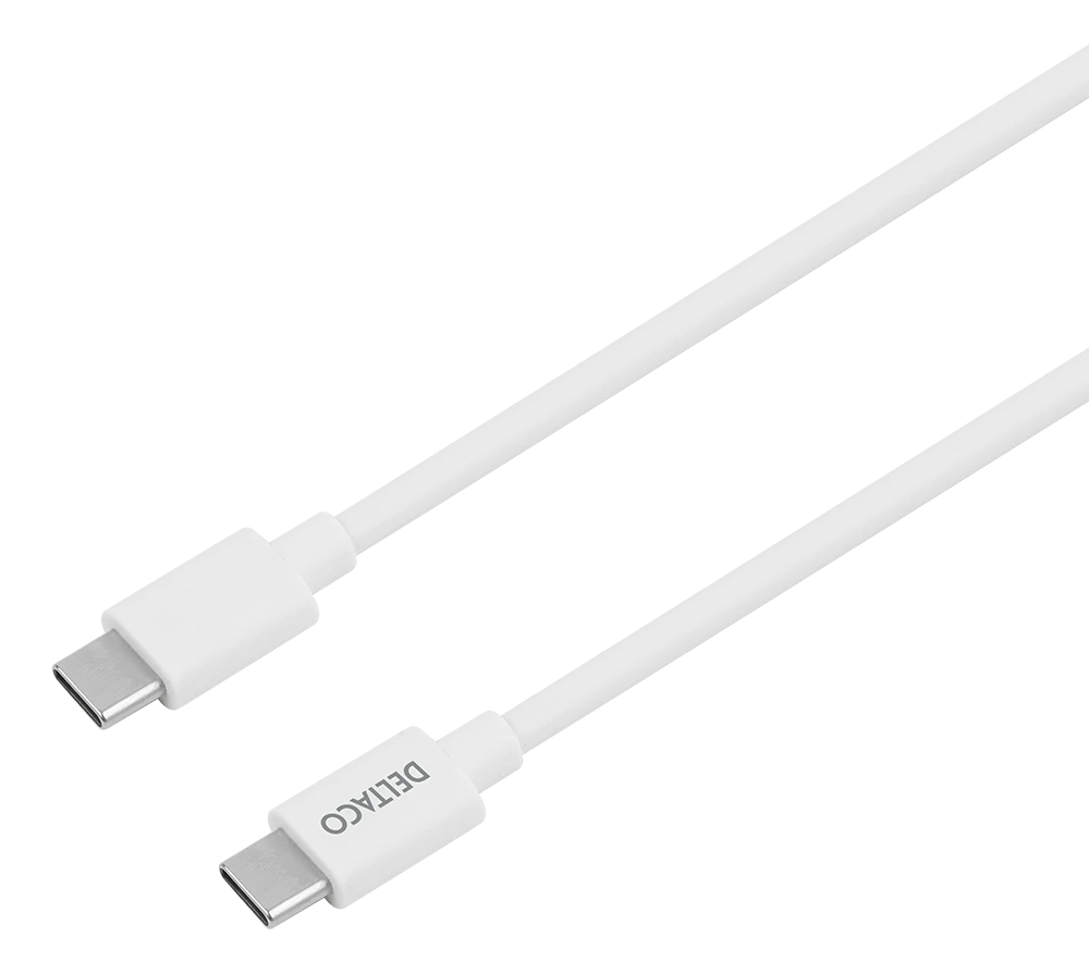DELTACO USB-C sieninis įkroviklis, 1x USB-C PD 20 W, 1 m USB-C laidas, baltas, USBC-AC146