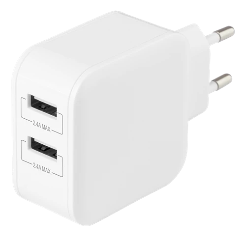 DELTACO dviejų USB-A jungčių sieninis įkroviklis