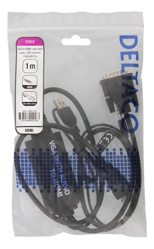 Deltaco VGA į HDMI adapteris originalioje pakuotėje